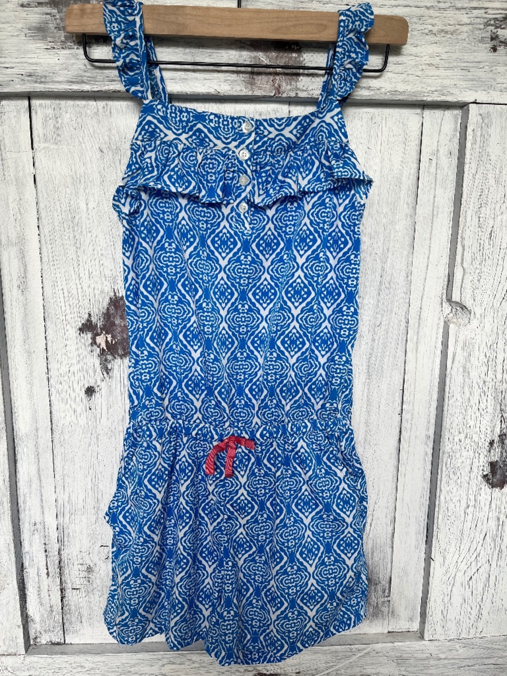 Japna Kids blue and White Patterned Shorts Romper- Girls Size 12
